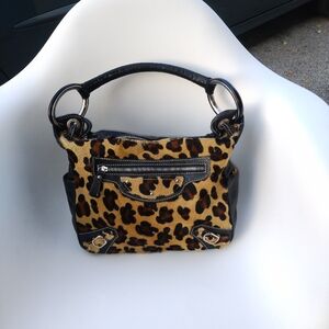 FABULOUS EUC FAUX LEOPARD CHEETAH PRINT & BLACK HOBO PURSE BY HELEN WELSH SAVE $